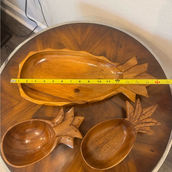 3 MCM Pineapple Shaped Mimosa Wood Serving Bowls - Picture 12 of 15
